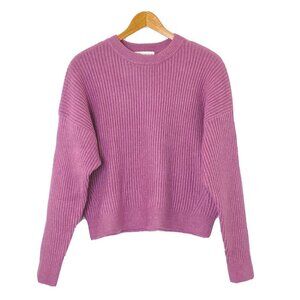 elodie Women's size XL Cropped Crewneck Sweater Ribbed Knit Orchid Pink